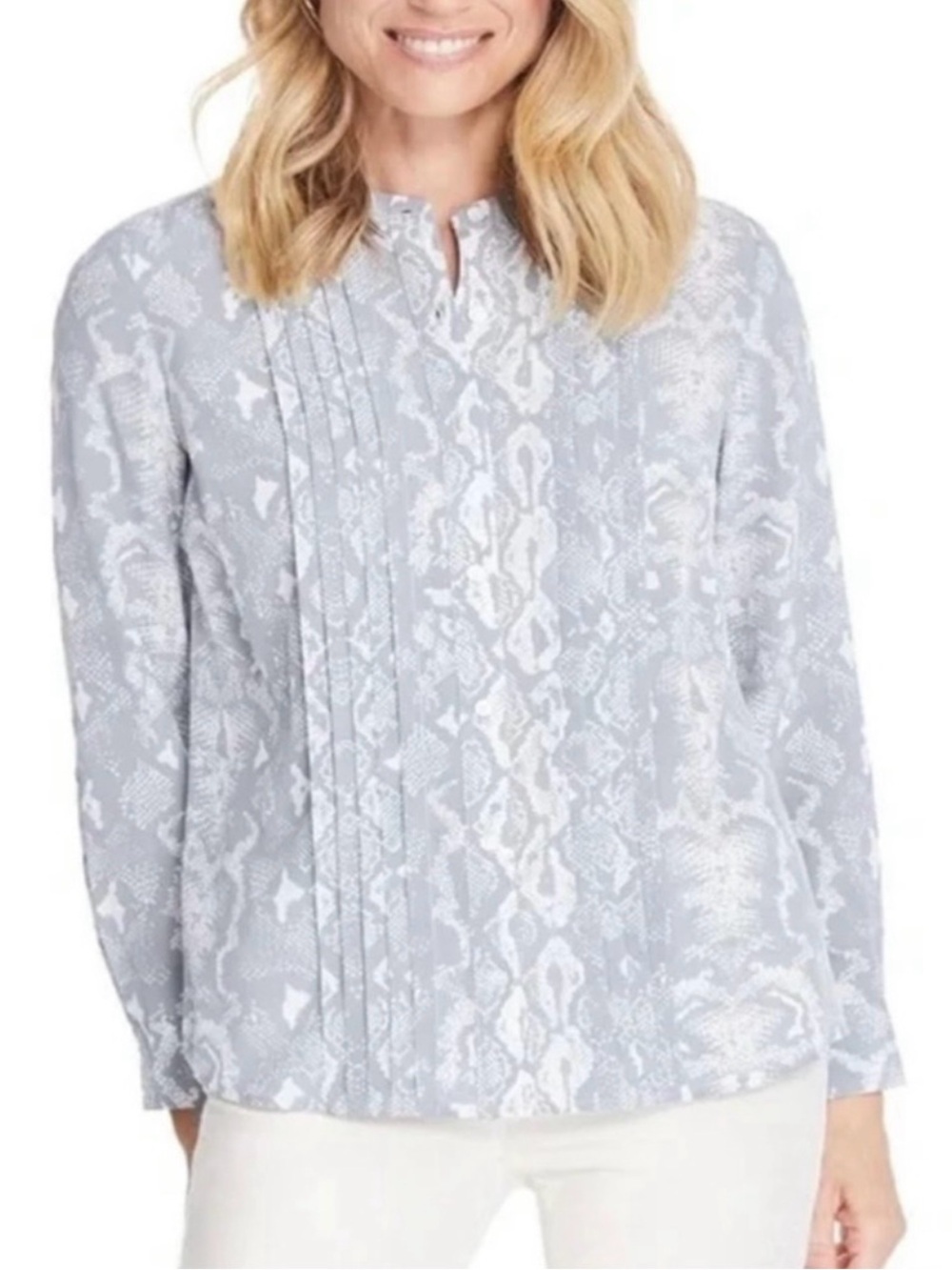 J. McLaughlin Snake Print Silk Blouse // Gray // Large